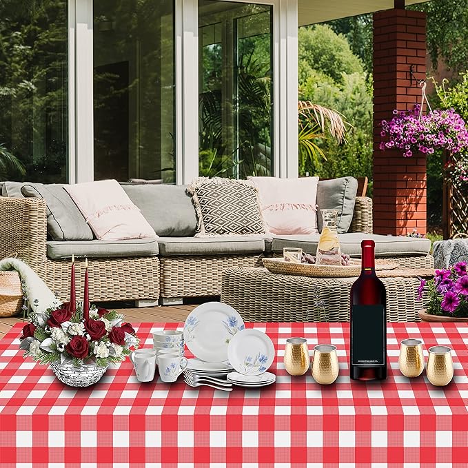 Childom 3 Pack Red and White Checkered Tablecloths 54"x108" Valentines Day Tablecloths for Rectangle,Disposable Plastic Table Cover for Wedding,Home,Birthday,Picnic,Buffet,Pizza Party,Racing Car Decor