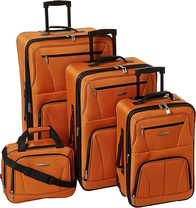 Rockland Fashion Softside 4 Piece Luggage Set, Expandable, (14" Tote/19"/24"/28"), Orange