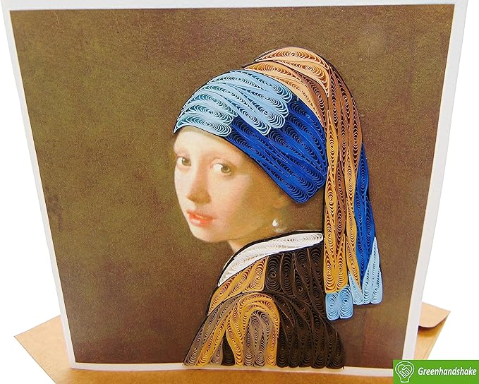 Johannes Vermeerâ€™s Girl with a Pearl Earring (1665) Quilling Art Greeting Card - Design Greeting Card for Birthday, Valentine's Day, Mothers Day, Spring, Fathers Day, Graduation, Wedding,